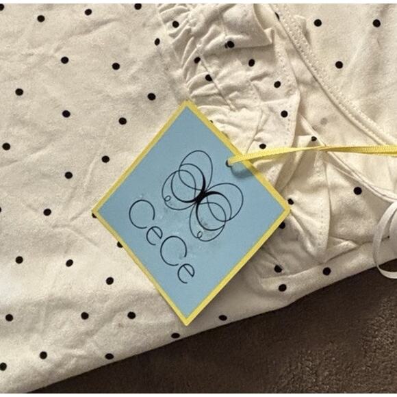 CeCe White With Black Dots Ruffled Sleeveless Black Collar - Picture 5 of 6